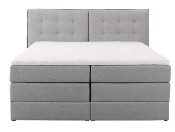 Conjunto Boxspring Cabeceira De Cama + Sommiers Com Arrumação + Colchão + Sobrecolchão, 160 X 200 Cm, Tecido Cinzento-Claro - Perama Da Palacio