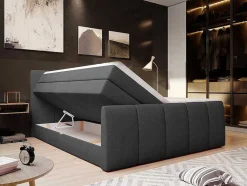 Conjunto Boxspring: Cabeceira, Sommier Com Espaco De Arrumação, Colchão, Sobrecolchão - Cinza Antracite - 160 X 200 Cm - Verone Da Dreamea