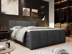 Conjunto Boxspring: Cabeceira, Sommier Com Espaco De Arrumação, Colchão, Sobrecolchão - Cinza Antracite - 160 X 200 Cm - Verone Da Dreamea