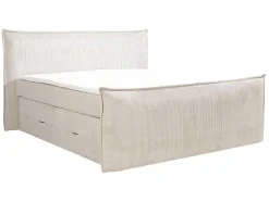 Conjunto Boxspring Cabeceira De Cama + Sommiers Com Espaco De Arrumação + Colchão + Sobrecolchão 2 X 80 X 200 Cm Veludo Canelado Marfim - Rhoda Da Palacio