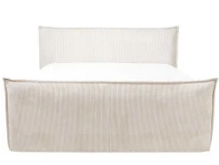 Conjunto Boxspring Cabeceira De Cama + Sommiers Com Espaco De Arrumação + Colchão + Sobrecolchão 2 X 80 X 200 Cm Veludo Canelado Marfim - Rhoda Da Palacio