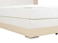 Conjunto Boxspring Completo Cabeceira Com Leds + Sommiers + Colchão + Sobrecolchão Asti De Ysmee - 180 X 200 Cm - Pele Sintética - Creme E Branco
