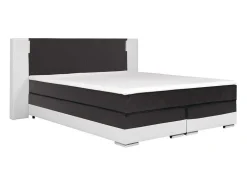Conjunto Boxspring Completo Cabeceira Com Leds + Sommiers + Colchão + Sobrecolchão Asti De Ysmee - 180 X 200 Cm - Pele Sintética - Branco E Cinza
