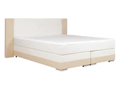 Conjunto Boxspring Completo - Cabeceira Com Leds + Sommiers + Colchão + Sobrecolchão Asti - 160X 200 Cm - Pele Sintética - Creme E Branco