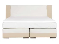 Conjunto Boxspring Completo - Cabeceira Com Leds + Sommiers + Colchão + Sobrecolchão Asti - 160X 200 Cm - Pele Sintética - Creme E Branco