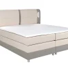 Conjunto Boxspring Completo Cabeceira De Cama Com Leds + Sommiers + Colchão + Sobrecolchão Rimini Da Ysmee De 160 X 200 Cm Em Tecido E Pele Sintética Cor Bege E Cor Creme