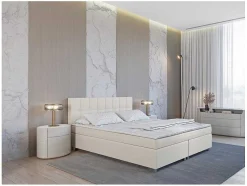 Conjunto Boxspring Completo Cabeceira + Sommiers + Colchão + Sobrecolchão Siero Da Ysmee - 160X 200 Cm - Tecido - Marfim