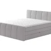 Conjunto Boxspring Completo Cabeceira De Cama + Sommiers Com Bau + Colchão + Sobrecolchão Verone - Cinza-Claro - 160X200 Cm