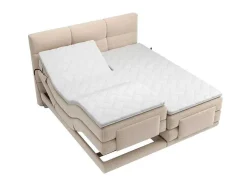 Conjunto Completo Boxspring, Cabeceira De Cama Acolchoada + Sommiers Articulados Eletricos + Colchão + Sobrecolchão 2X90X200 Cm Tecido Bege - Lodi Da Palacio
