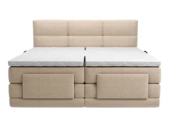 Conjunto Completo Boxspring, Cabeceira De Cama Acolchoada + Sommiers Articulados Eletricos + Colchão + Sobrecolchão 2X90X200 Cm Tecido Bege - Lodi Da Palacio