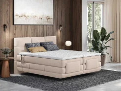 Conjunto Completo Boxspring, Cabeceira De Cama Acolchoada + Sommiers Articulados Eletricos + Colchão + Sobrecolchão 2X90X200 Cm Tecido Bege - Lodi Da Palacio