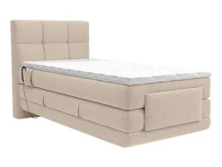 Conjunto Completo Boxspring, Cabeceira De Cama Acolchoada + Sommiers Articulados Eletricos + Colchão + Sobrecolchão 100X200 Cm Tecido Bege - Lodi Da Palacio