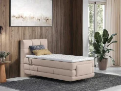 Conjunto Completo Boxspring, Cabeceira De Cama Acolchoada + Sommiers Articulados Eletricos + Colchão + Sobrecolchão 100X200 Cm Tecido Bege - Lodi Da Palacio