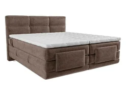 Conjunto Completo Boxspring Cabeceira De Cama Acolchoada + Sommiers Articulados Eletricos + Colchão + Sobrecolchão 2X80X200 Cm Tecido Castanho - Lodi De Palacio