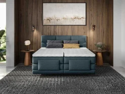 Conjunto Completo Boxspring Cabeceira De Cama Acolchoada + Sommiers Articulados Eletricos + Colchão + Sobrecolchão 2X80X200 Cm Tecido Azul - Lodi De Palacio