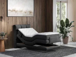 Conjunto Completo Boxspring, Cabeceira De Cama Acolchoada + Sommiers Articulados Eletricos + Colchão 100X200 Cm Tecido Antracite - Lodi Da Palacio