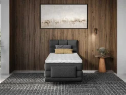 Conjunto Completo Boxspring, Cabeceira De Cama Acolchoada + Sommiers Articulados Eletricos + Colchão 100X200 Cm Tecido Antracite - Lodi Da Palacio