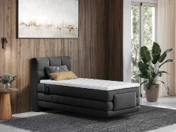 Conjunto Completo Boxspring, Cabeceira De Cama Acolchoada + Sommiers Articulados Eletricos + Colchão 100X200 Cm Tecido Antracite - Lodi Da Palacio