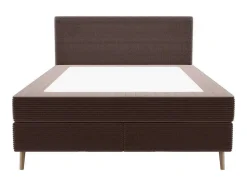 Conjunto Completo Boxspring Com Cabeceira + Sommier + Colchão + Sobrecolchão 160 X 200 Cm Veludo Canelado Castanho - Nara De Ysmee
