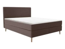 Conjunto Completo Boxspring Com Cabeceira + Sommier + Colchão + Sobrecolchão 160 X 200 Cm Veludo Canelado Castanho - Nara De Ysmee
