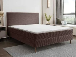 Conjunto Completo Boxspring Com Cabeceira + Sommier + Colchão + Sobrecolchão 160 X 200 Cm Veludo Canelado Castanho - Nara De Ysmee