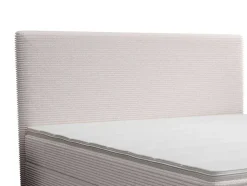 Conjunto Completo Boxspring Com Cabeceira + Sommier + Colchão + Sobrecolchão 160 X 200 Cm Veludo Canelado Bege - Nara De Ysmee