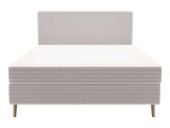 Conjunto Completo Boxspring Com Cabeceira + Sommier + Colchão + Sobrecolchão 160 X 200 Cm Veludo Canelado Bege - Nara De Ysmee