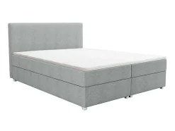 Conjunto Completo Boxspring Com Cabeceira + Sommier + Colchão + Sobrecolchão 160 X 200 Cm Tecido Cinza-Claro - Onan De Ysmee