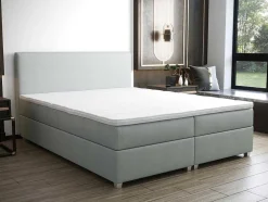 Conjunto Completo Boxspring Com Cabeceira + Sommier + Colchão + Sobrecolchão 160 X 200 Cm Tecido Cinza-Claro - Onan De Ysmee