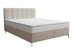 Conjunto Completo Boxspring Com Cabeceira Estofada + Sommier + Colchão + Sobrecolchão 180 X 200 Cm Tecido Bege - Inao De Ysmee