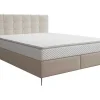Conjunto Completo Boxspring Com Cabeceira Estofada + Sommier + Colchão + Sobrecolchão 160 X 200 Cm Tecido Bege - Inao De Ysmee