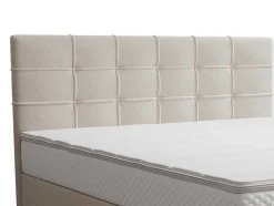 Conjunto Completo Boxspring Com Cabeceira Estofada + Sommier + Colchão + Sobrecolchão 160 X 200 Cm Tecido Bege - Inao De Ysmee