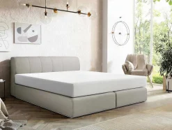 Conjunto Completo Boxspring Cabeceira De Cama + Sommier Com Leds + Colchão 180X200 Cm Tecido Cinza - Otaru De Ysmee