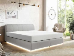 Conjunto Completo Boxspring Cabeceira De Cama + Sommier Com Leds + Colchão 180X200 Cm Tecido Cinza - Otaru De Ysmee