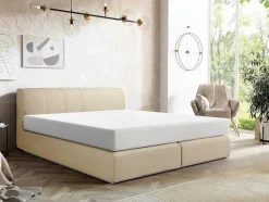 Conjunto Completo Boxspring Cabeceira De Cama + Sommier Com Leds + Colchão 180X200 Cm Tecido Bege - Otaru De Ysmee