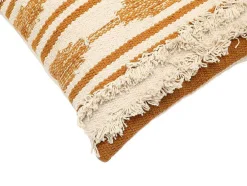 Conjunto De 2 Almofadas Com Franjas Em Algodao De 40 X 40 Cm Cor Amarelo E Bege - Karius