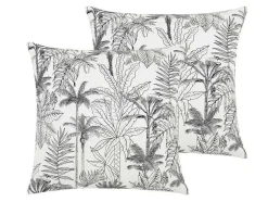 Conjunto De 2 Almofadas Com Motivos Palmeiras Em Algodao 45 X 45 Cm Cor Preta E Branca - Palema