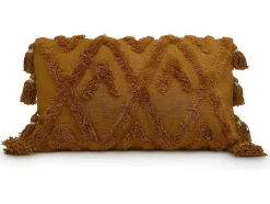 Conjunto De 2 Almofadas Com Pompons - Algodao Tufado - 30 X 50 Cm - Amarelo Mostarda - Aspen