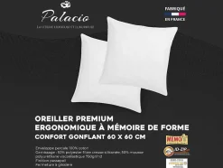 Conjunto De 2 Almofadas Memória De Forma Memofill 60 X 60 Cm Percal De Algodao 91 Fios/Cm 750 G Branco - Auxence