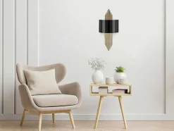 Conjunto De 2 Apliques Art Deco Metal L22Xa75 Cm, Preto E Dourado - Sangarius