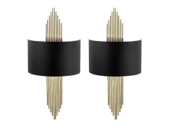 Conjunto De 2 Apliques Art Deco Metal L22Xa75 Cm, Preto E Dourado - Sangarius