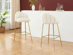 Conjunto De 2 Bancos Altos Tecido Boucle E Metal Dourado, Cor Creme - Altinam De Pascal Morabito