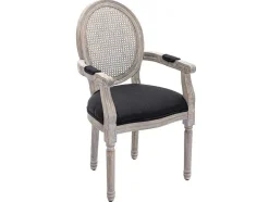 Conjunto De 2 Cadeiras Com Apoios De Bracos Empalhadas, Tecido E Madeira De Hevea Preto - Antoinette