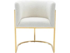 Conjunto De 6 Cadeiras Com Apoios De Bracos Tecido Boucle E Aco Inoxidavel Branco E Dourado - Peria De Pascal Morabito