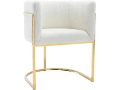 Conjunto De 6 Cadeiras Com Apoios De Bracos Tecido Boucle E Aco Inoxidavel Branco E Dourado - Peria De Pascal Morabito