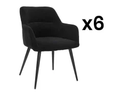 Conjunto De 6 Cadeiras Com Apoios De Bracos Em Tecido E Metal Preto - Heka