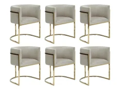 Conjunto De 6 Cadeiras Com Apoios De Bracos, Veludo E Aco Inoxidavel, Bege E Dourado - Peria De Pascal Morabito