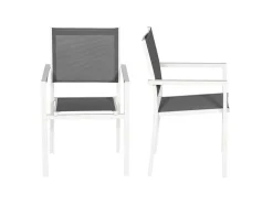 Conjunto De 8 Cadeiras De Aluminio Branco - Têxtileno Cinzento