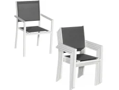 Conjunto De 8 Cadeiras De Aluminio Branco - Têxtileno Cinzento