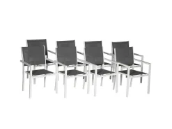 Conjunto De 8 Cadeiras De Aluminio Branco - Têxtileno Cinzento